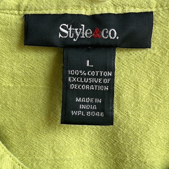 Style & Co. lime green cotton blouse with beading, size L - Picture 6 of 8